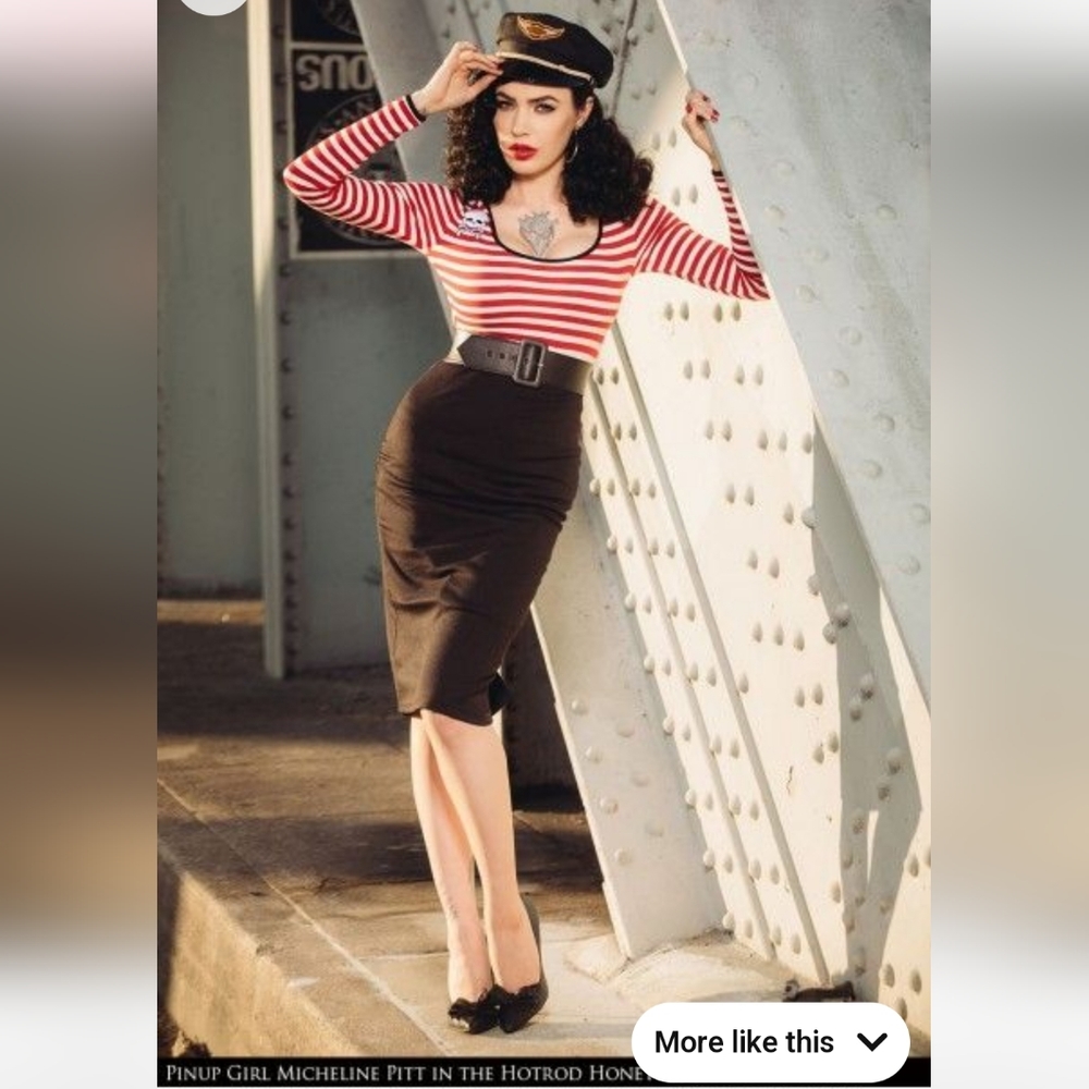 Deadly Dames Red & White Striped Hot Rod Honey Wiggle Dress, Size 2x GUC